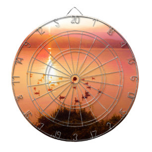 Pink and peach lake sunset dartboard
