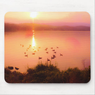 Pink and peach lake sunset mouse mat