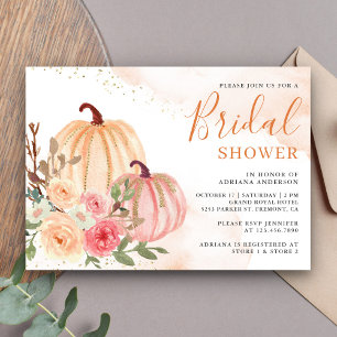 Pink and Peach Pumpkin Floral Fall Bridal Shower Invitation