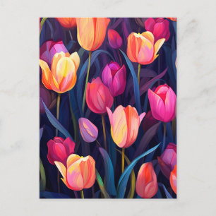 Pink and Peach Tulips Floral Pattern Holiday Postcard