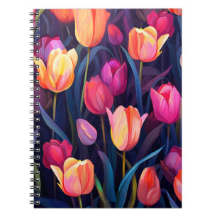 Pink and Peach Tulips Floral Pattern Notebook