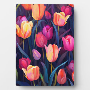 Pink and Peach Tulips Floral Pattern Plaque