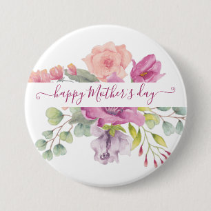 Pink and peach watercolor floral personalised 7.5 cm round badge