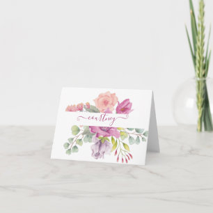 Pink and peach watercolor floral personalised note card