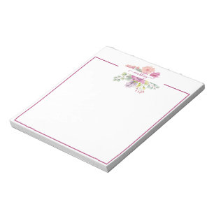 Pink and peach watercolor floral personalised  notepad