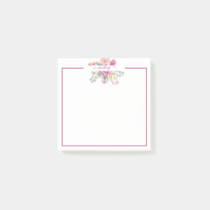 Pink and peach watercolor floral personalised post-it notes