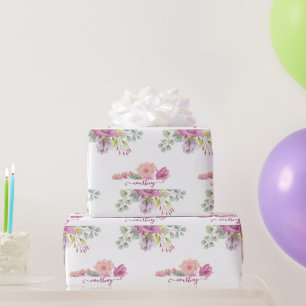 Pink and peach watercolor floral personalised wr wrapping paper