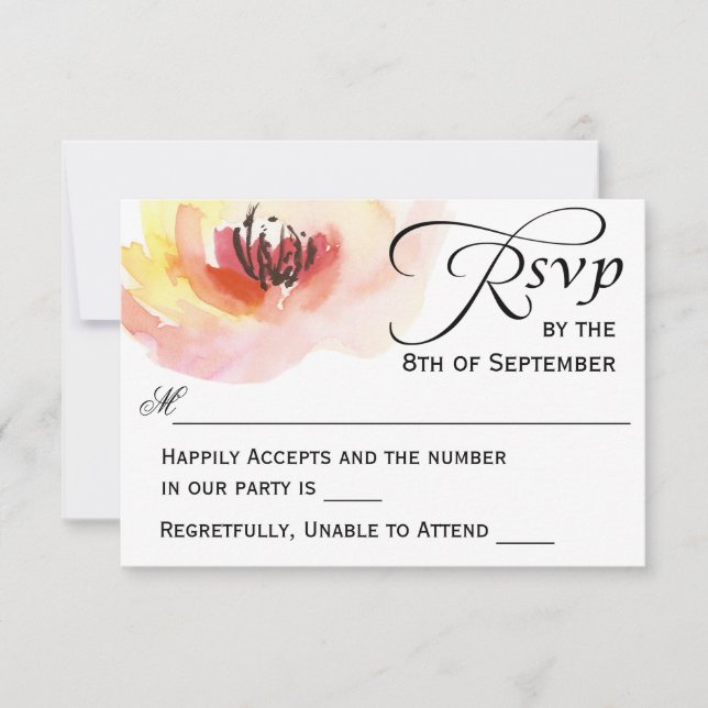 Pink and Peach Watercolor Floral RSVP (Front)