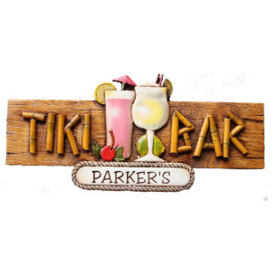 Pink and Piña Colada Tiki Bar Personalized Sign