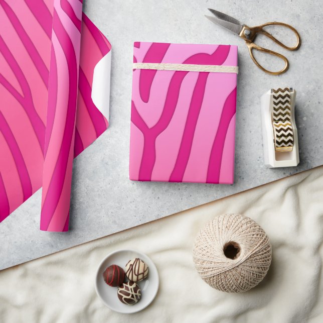 Pink and Pink Zebra Stripes Animal Print Wrapping Paper (Crafts)