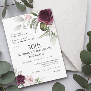 Pink and Plum Botanical Charm 50th Anniversary Invitation