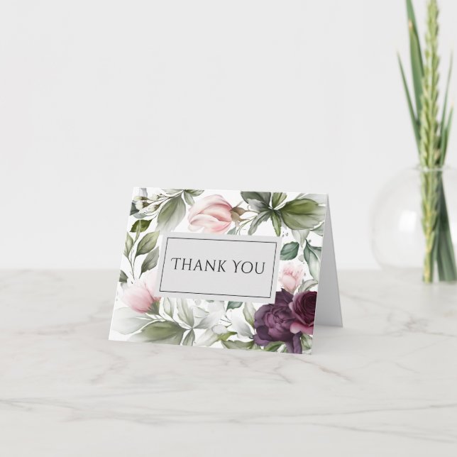 Pink and Plum Botanical Charm Thank You Card (Front)