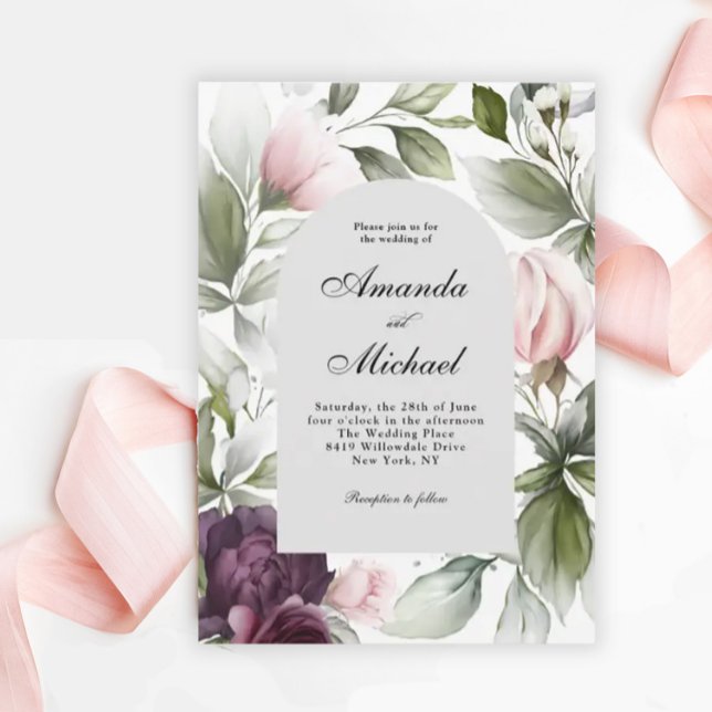 Pink and Plum Botanical Charm Wedding Invitation (Creator Uploaded)