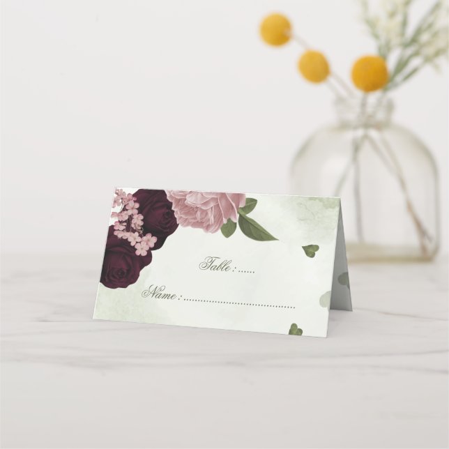 pink and plum flower greenery  place card (Front)