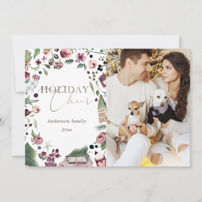 pink and plum modern calligraphy holiday photo (Front)