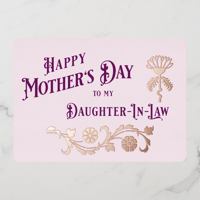 Pink and Plum Mother's Day to Daughter In Law Foil Holiday Card (Front)