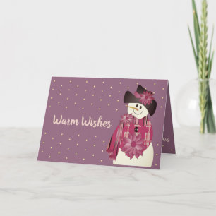 Pink and Plum Snowman Holiday Card