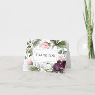 Pink and Plum Watercolor Botanical Charm Thank You Card