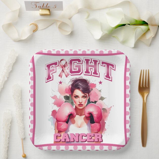 Pink and Pretty Floral Breast Cancer Paper Plate (Wedding)