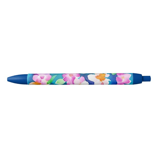 Pink and Pretty Floral Pattern Black Ink Pen (Front)