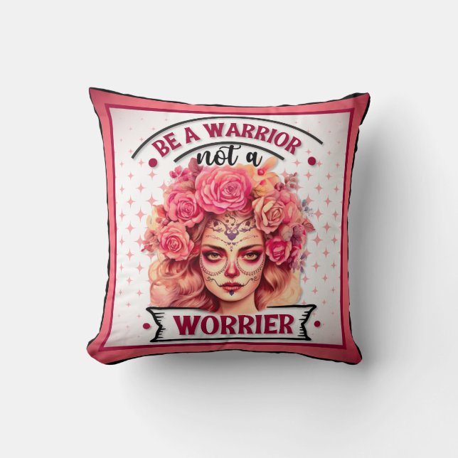 Pink and Pretty Sugar Skull Throw Pillow (Front)