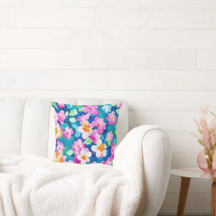 Pink and Pretty Watercolor Flowers Cushion