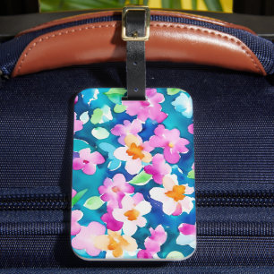 Pink and Pretty Watercolor Flowers Luggage Tag
