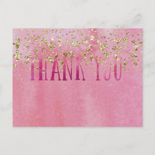 Pink and Pretty Watercolor with Gold Sparkle Postcard