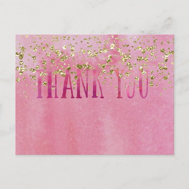 Pink and Pretty Watercolor with Gold Sparkle Postcard (Front)