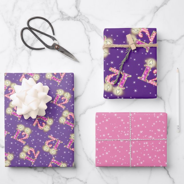 Pink and Purple 12th Birthday Wrapping Paper  (Front)