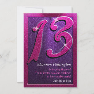 Pink and Purple 13th Birthday Party Invitations