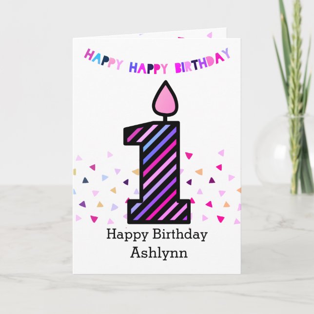 Pink and Purple 1st Birthday Girl Card (Front)