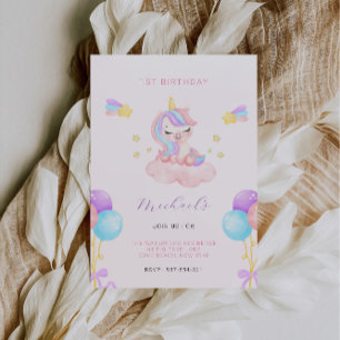 Pink and Purple 1st Birthday  Invitation