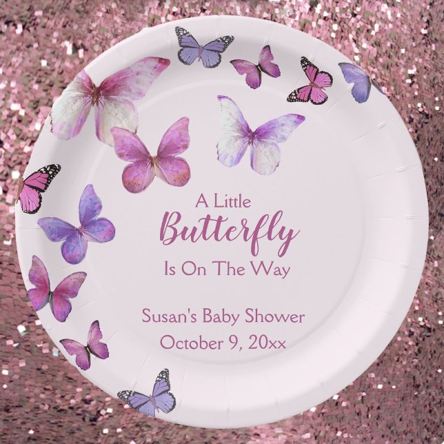 Pink and Purple A Litte Butterfly Baby Shower  Paper Plate (Creator Uploaded)