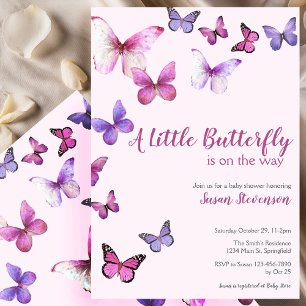 Pink and Purple A Little Butterfly Baby Shower Invitation