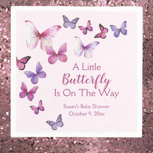 Pink and Purple A Little Butterfly Baby Shower Napkin