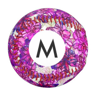 Pink And Purple Abstract Flowers Pattern Baseball