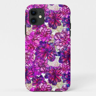 Pink And Purple Abstract Flowers Pattern iPhone 11 Case