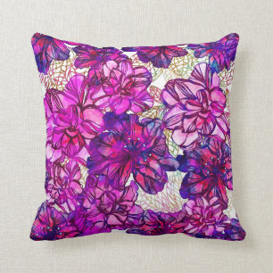 Pink And Purple Abstract Flowers Pattern Cushion