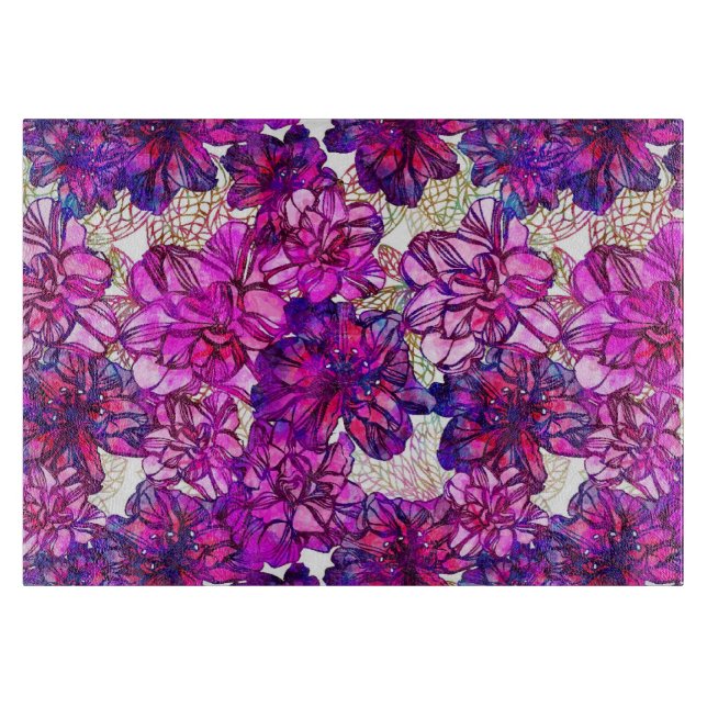 Pink And Purple Abstract Flowers Pattern Cutting Board (Front)