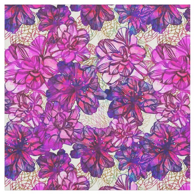 Pink And Purple Abstract Flowers Pattern Fabric (Close Up)