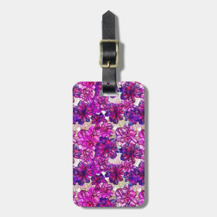 Pink And Purple Abstract Flowers Pattern Luggage Tag