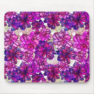 Pink And Purple Abstract Flowers Pattern Mouse Mat