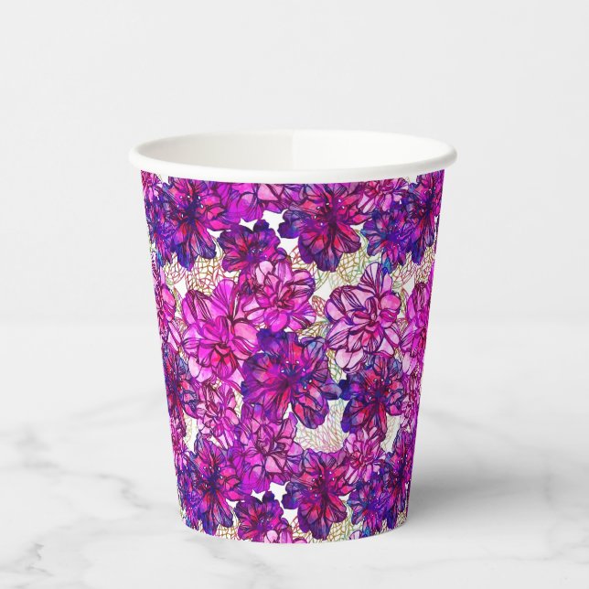 Pink And Purple Abstract Flowers Pattern Paper Cups (Left)