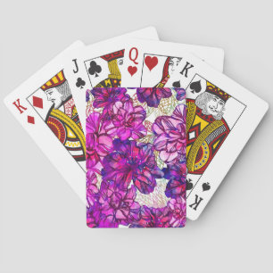 Pink And Purple Abstract Flowers Pattern Playing Cards