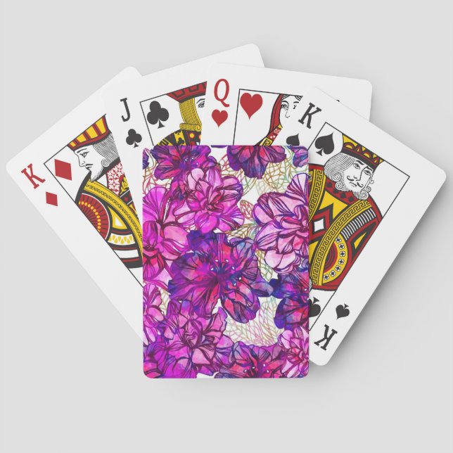 Pink And Purple Abstract Flowers Pattern Playing Cards (Back)