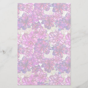 Pink And Purple Abstract Flowers Pattern Stationery