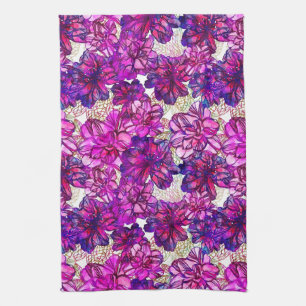 Pink And Purple Abstract Flowers Pattern Tea Towel
