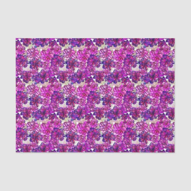 Pink And Purple Abstract Flowers Pattern Tissue Paper (Front)
