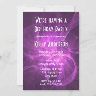 Pink and Purple Abstract fractal Birthday Party Invitation